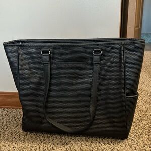 Black faux leather zippered tote